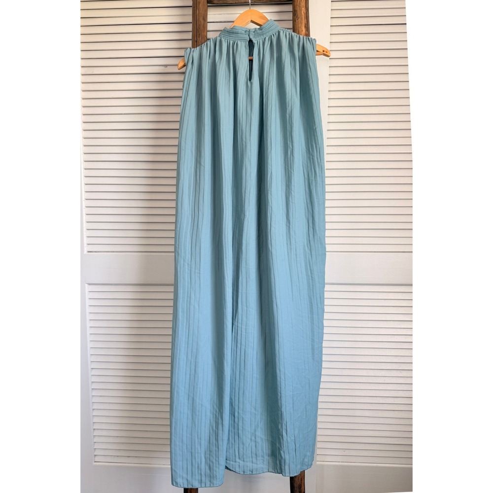 Zara Pleated High Neck‎ Sleeveless Maxi Dress Light Blue XS Column Gown - Picture 2 of 5
